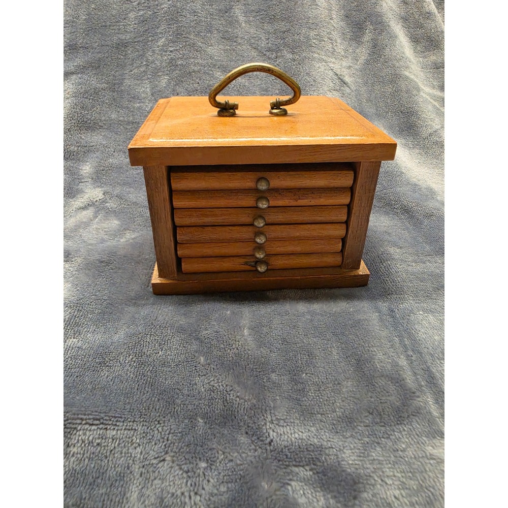 Vintage Price Import Wooden Coaster Set 6 Piece with Cork Inlay and Storage Box